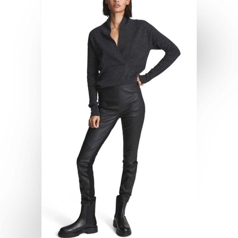 Reiss VALERIE LEATHER PONTE LEGGINGS